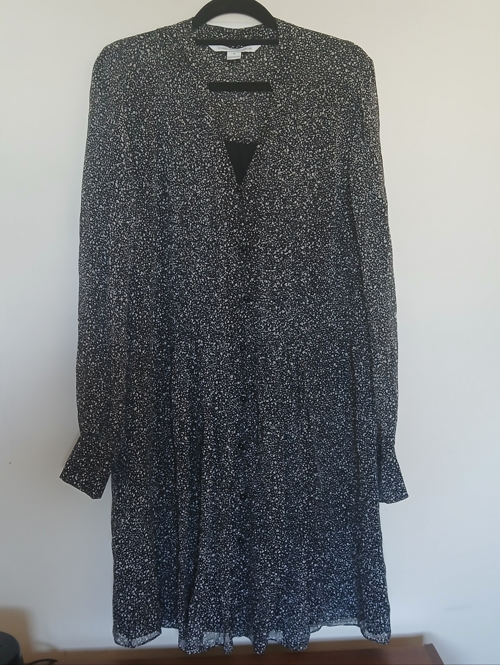 Diane Von Furstenberg Black with White Speckle Long-Sleeve Shirt Dress